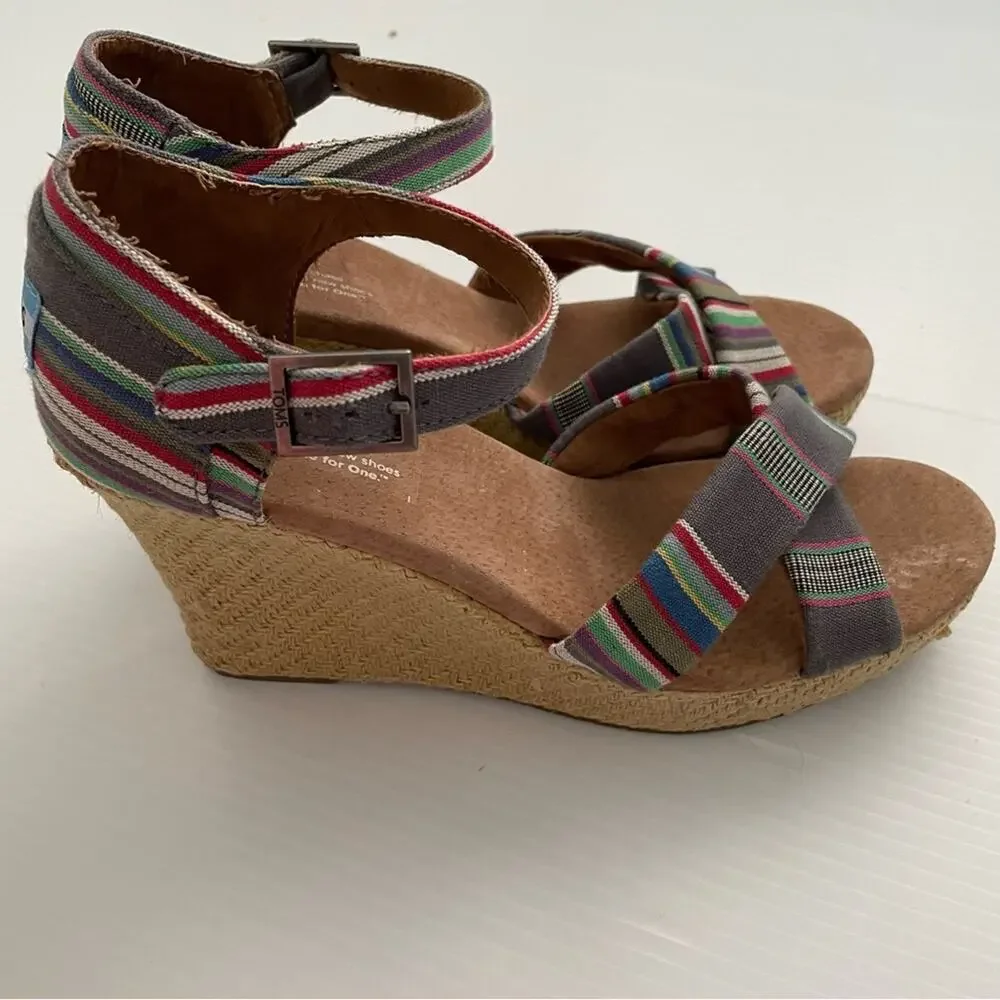 Toms Sienna striped strappy wedge sandals size 9.5 W